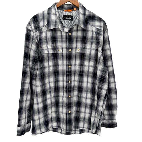 Orvis Shirt Mens XL Pearl Snap Gray Plaid Fishing Vented Long Sleeve Outdoor - Picture 1 of 11